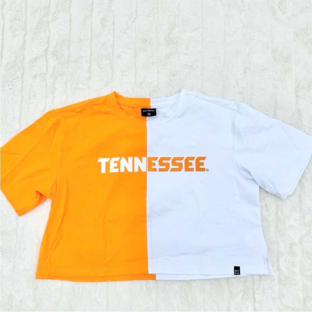 Hype & Vice Tennessee Volunteers Orange White Color Block Cropped T-Shirt S NEW